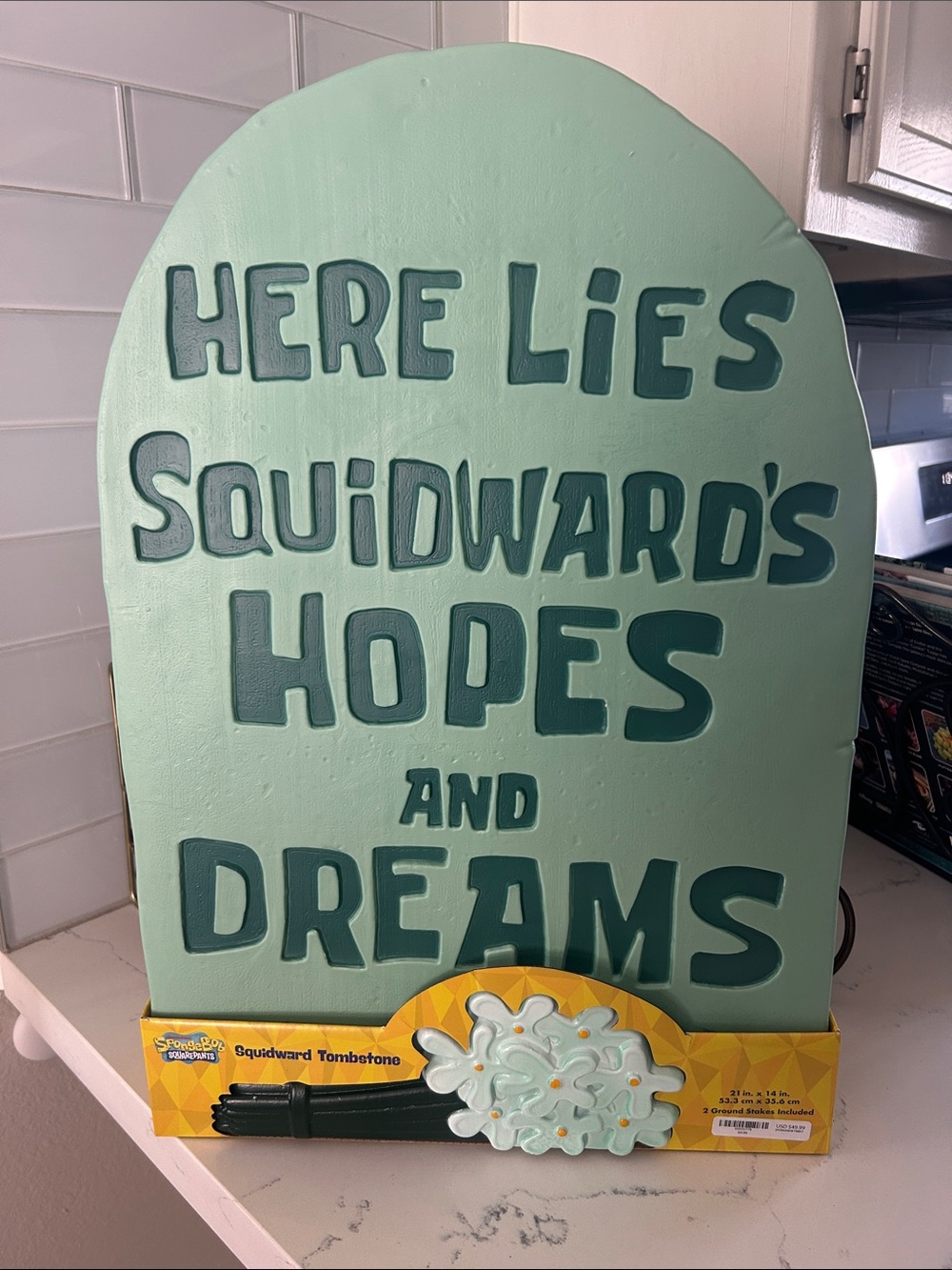 Spirit Squidward Tombstone Wall Decor - Mint Green and Teal